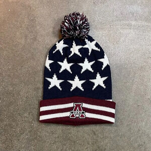 Vintage Army USA Flag Knit Ski Beanie Pom Pom Hat